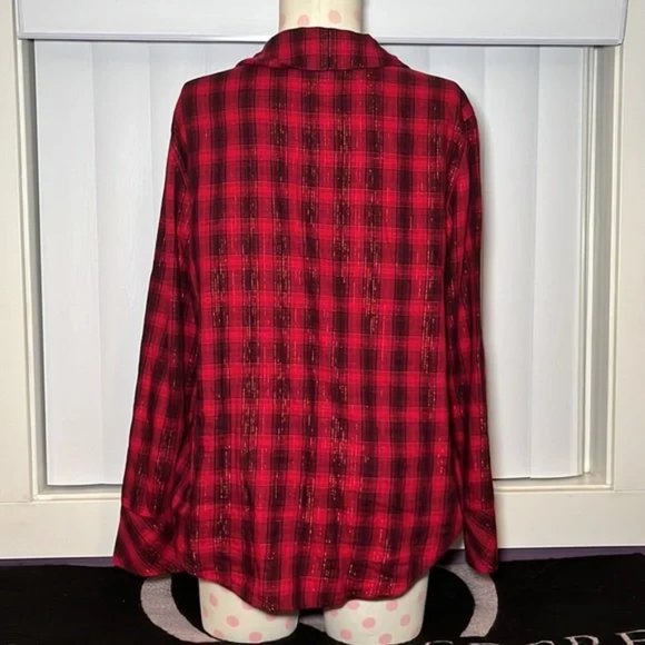 Victoria's Secret Button-Up Sparkle Shimmer Plaid Sleepshirt Red Size S - Picture 3 of 10